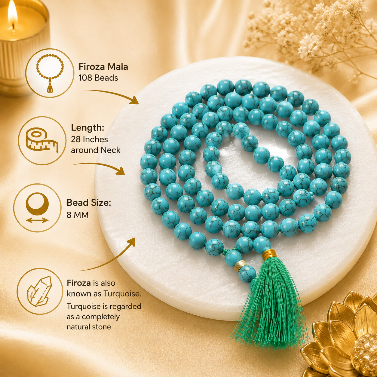 The Irani Firoza String ( Turquoise Stone ) 108 Beads