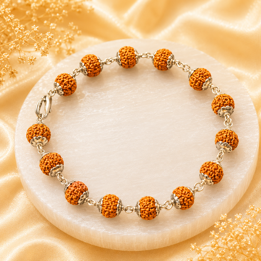 5 Face Rudraksha Bracelet In Pure Silver Capping