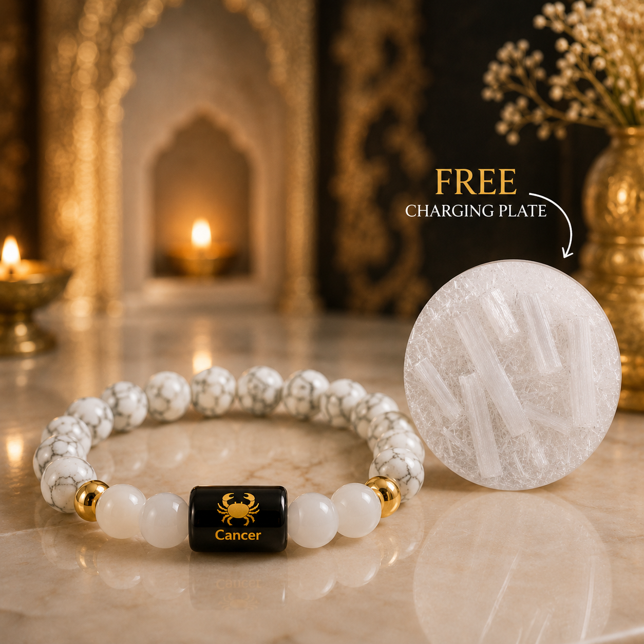 Cancer Zodiac Bracelet with Selenite Plate