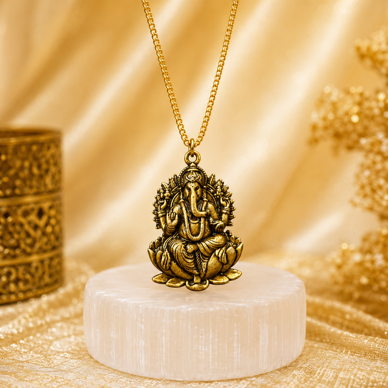 Ganesh Ji Locket with Chain (24K Gold Plated) - (Buy 1 Get 1)