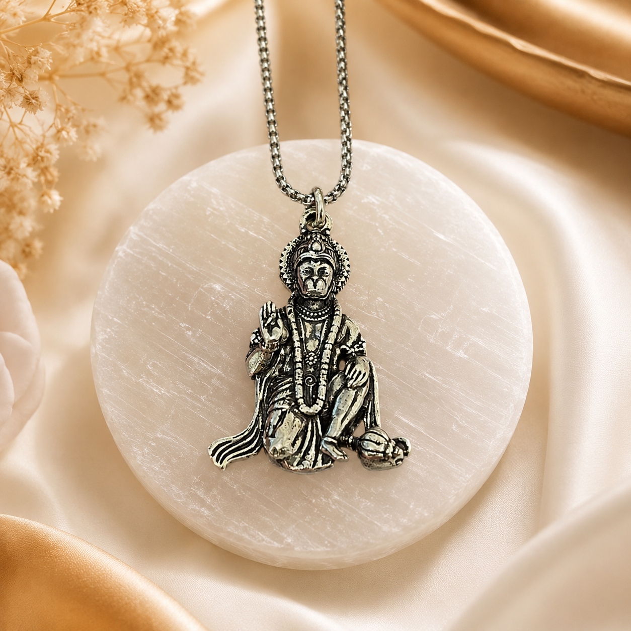 Bajrang Bali Locket with Chain — Silver Finish - (SALE - Buy 1 Get 1)
