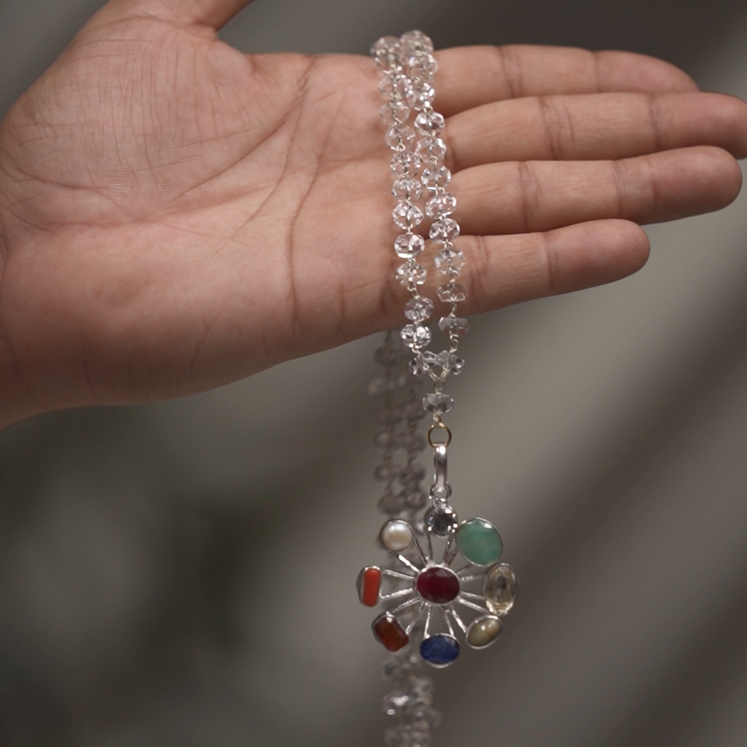 Navratan Locket in Pure Silver