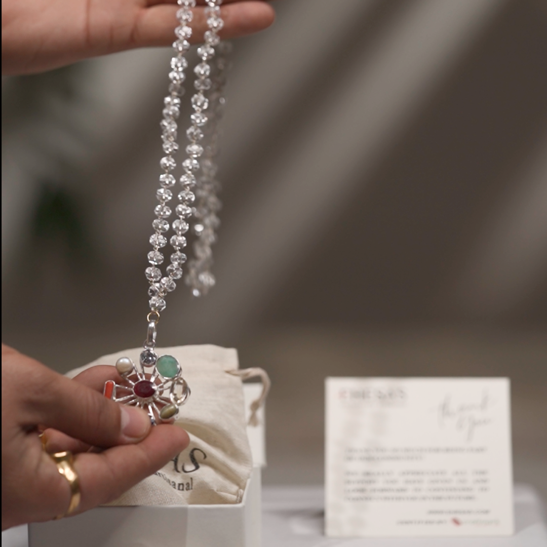 Navratan Locket in Pure Silver