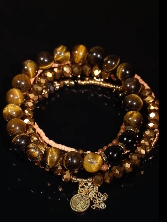 The Fearless Energy Stack - Tiger Eye ( Set of 6 Bracelets )