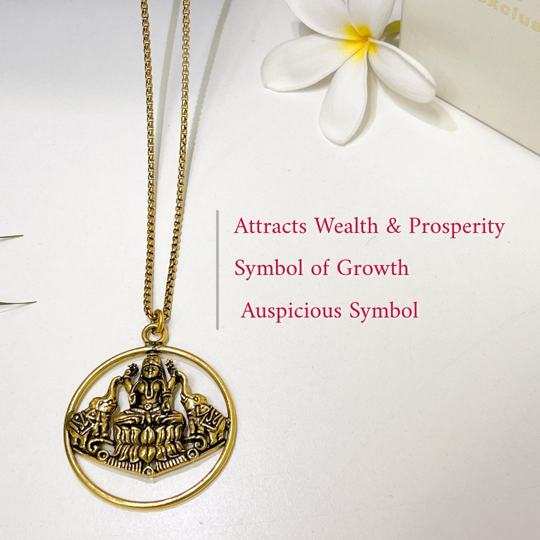 Gaja Lakshmi Locket with Chain — 18K Gold Finish