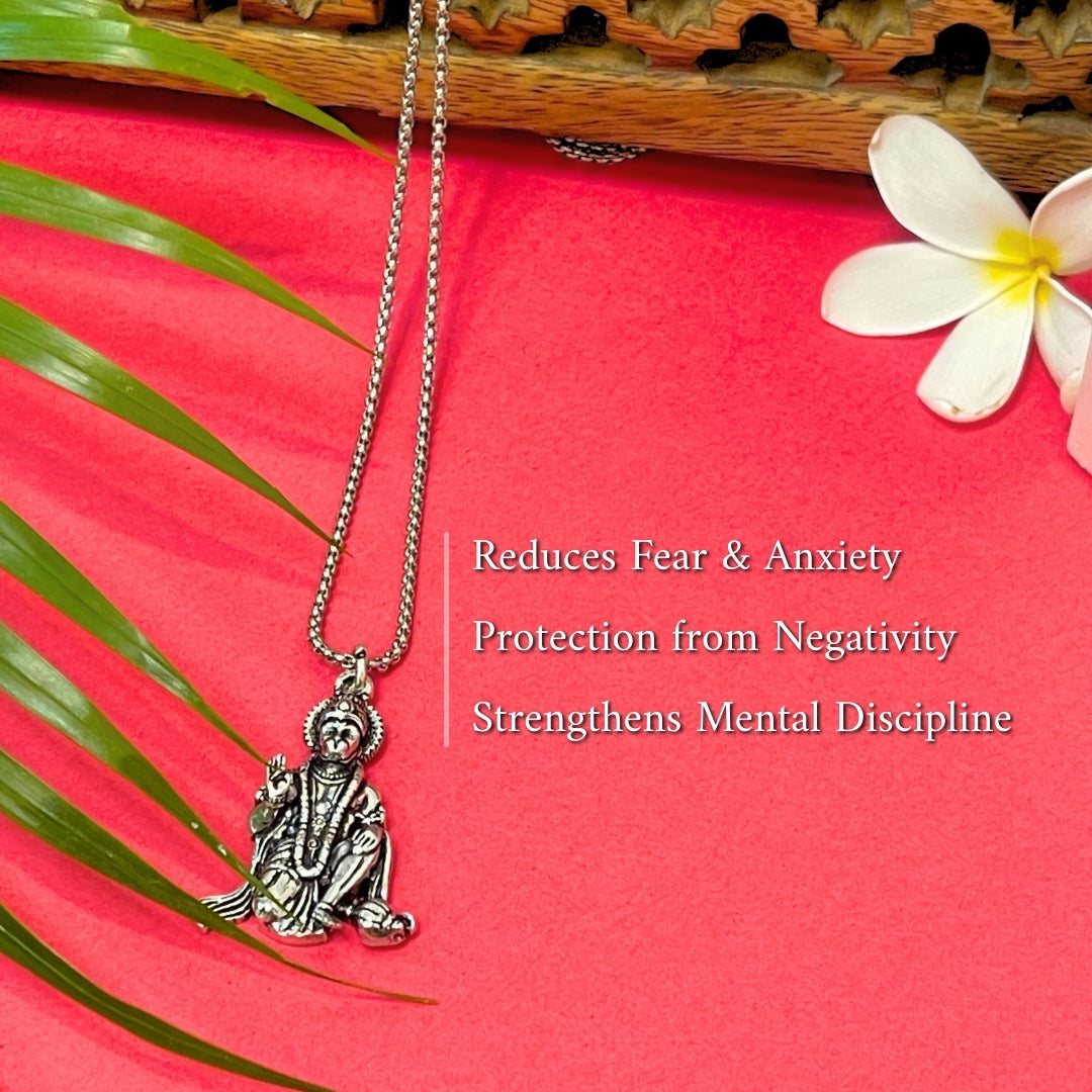 Bajrang Bali Locket with Chain — Silver Finish