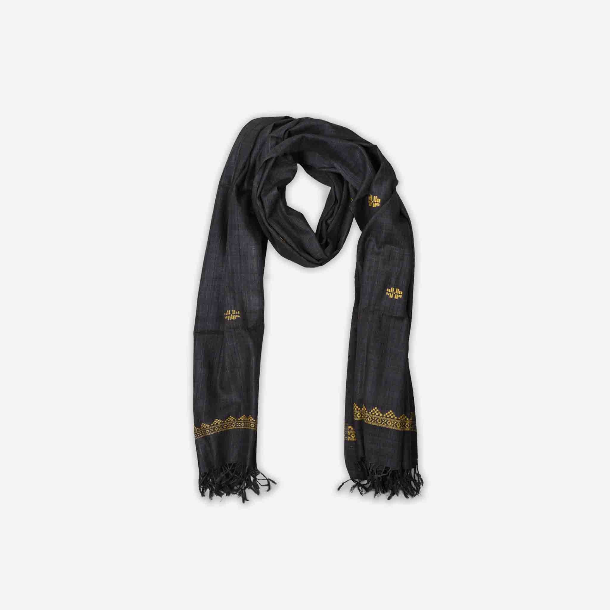 Tawang Grey Embroidered Vegan Silk Stole