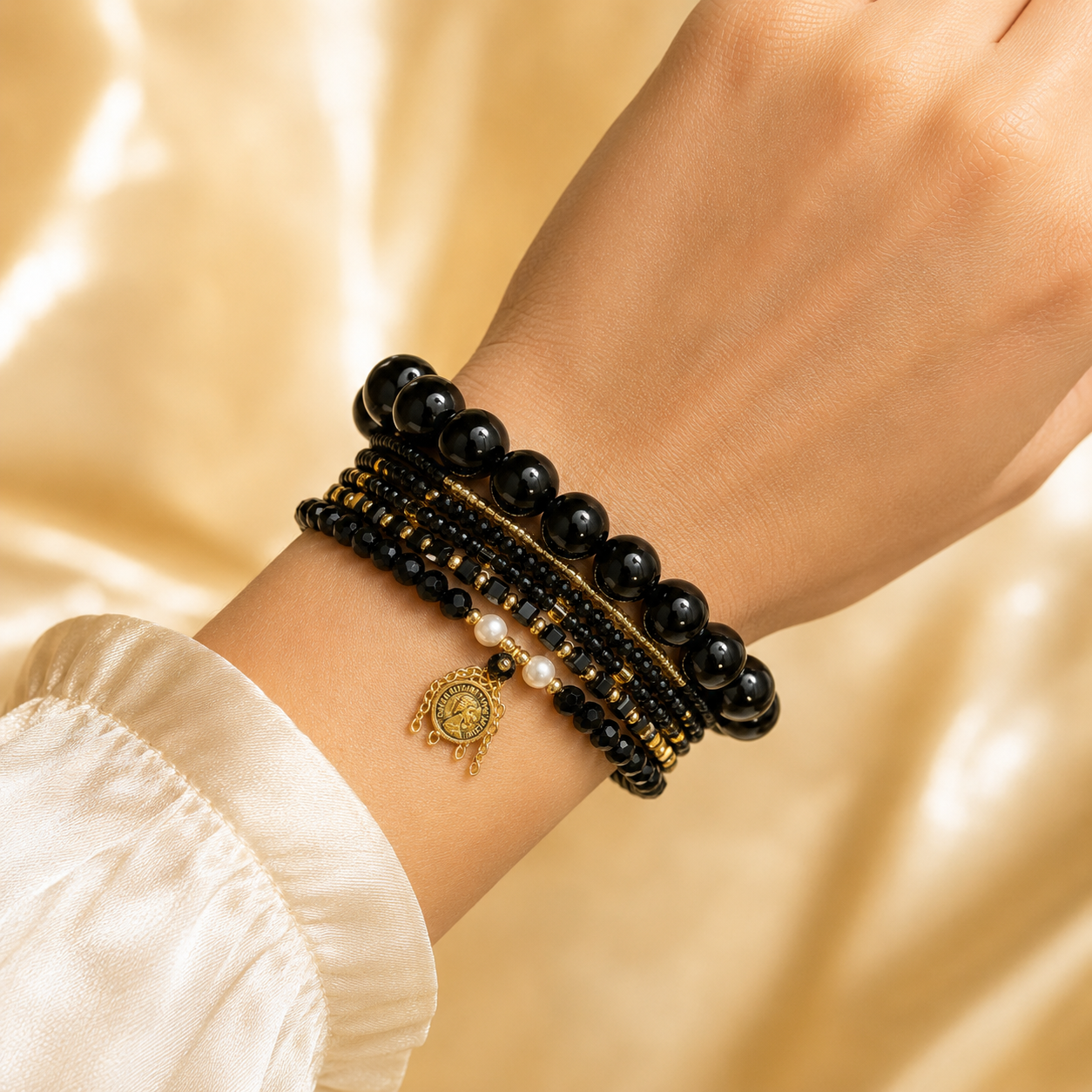 The Protection Stack - Black Tourmaline ( Set of 6 Bracelets )