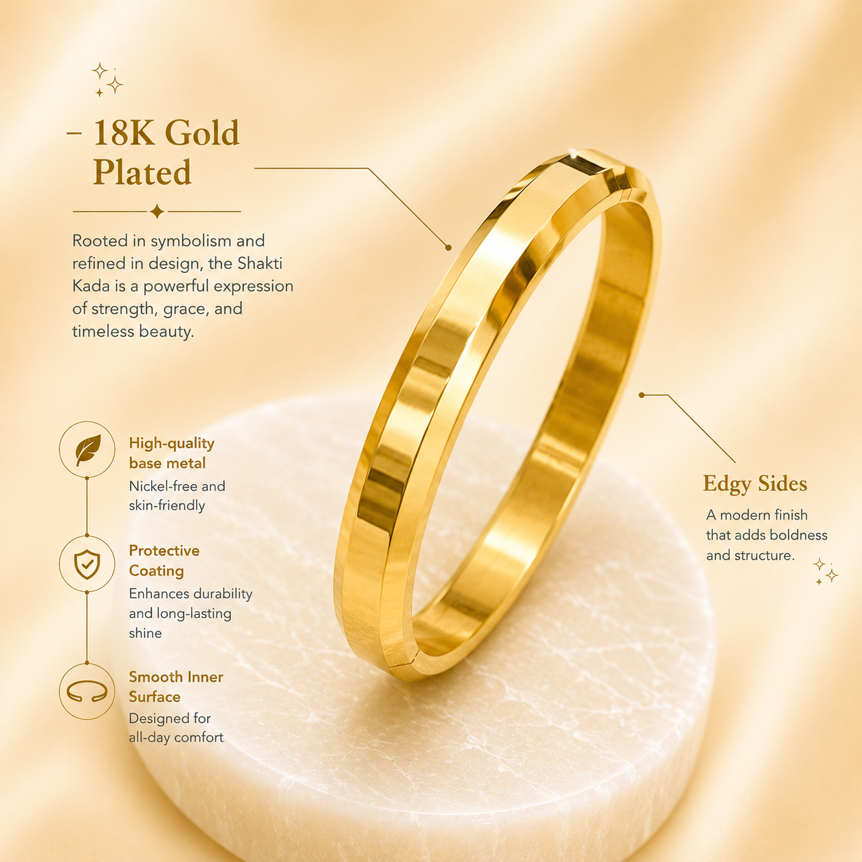Shakti Kada – 18K Gold Plated (Edged) - (SALE - Buy 1 Get 1)