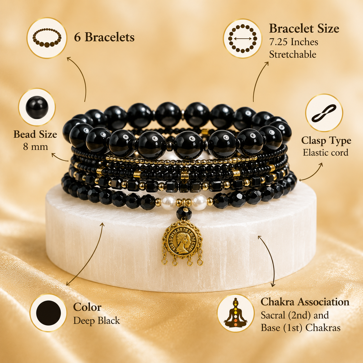 The Protection Stack - Black Tourmaline ( Set of 6 Bracelets )