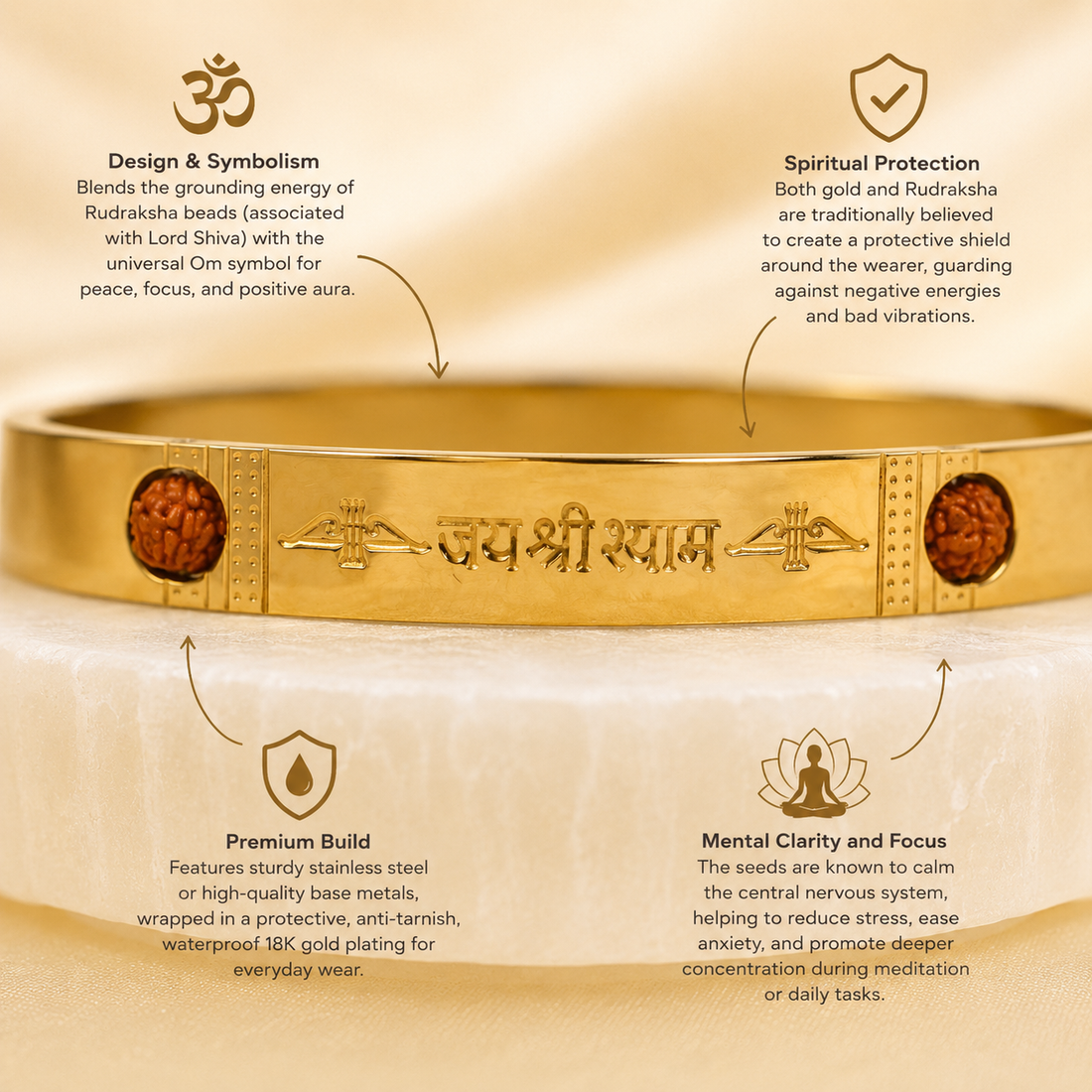 The Resilience Kada ( 18 K Gold Plated ) - Rudraksha