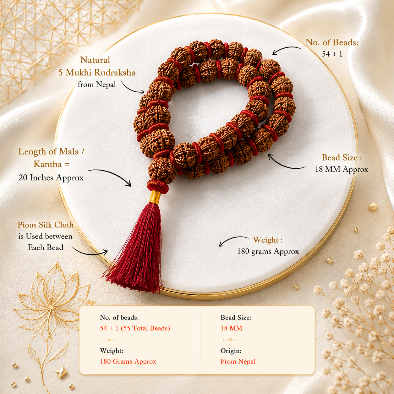 108 beads 5 Mukhi Natural Rudraksh Kantha Mala