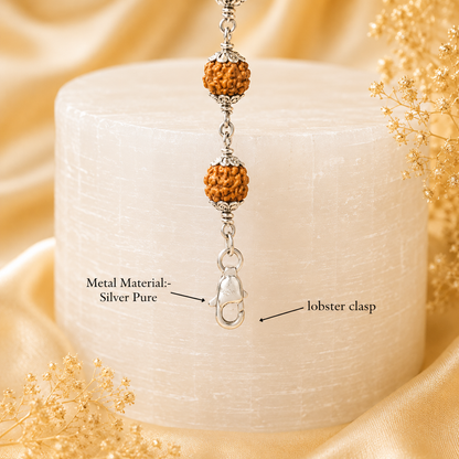 5 Face Rudraksha Bracelet In Pure Silver Capping