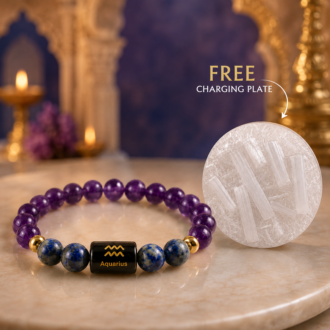 Aquarius Zodiac Bracelet with Selenite Plate