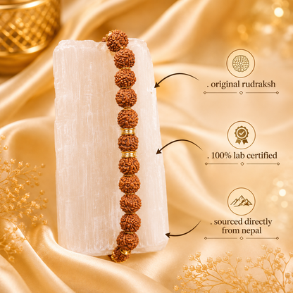 Authentic 5 Mukhi (Five-faced) Rudraksha Bracelet with 5 Mukhi Nepal Bead