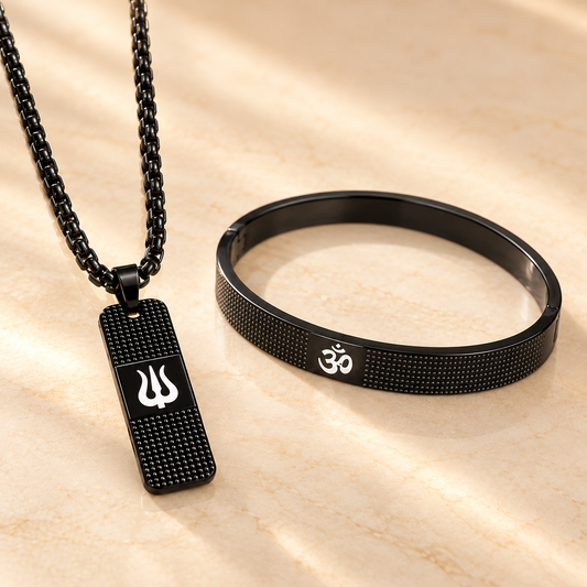 The Resilience Kada with Locket Combo - Black Titanium
