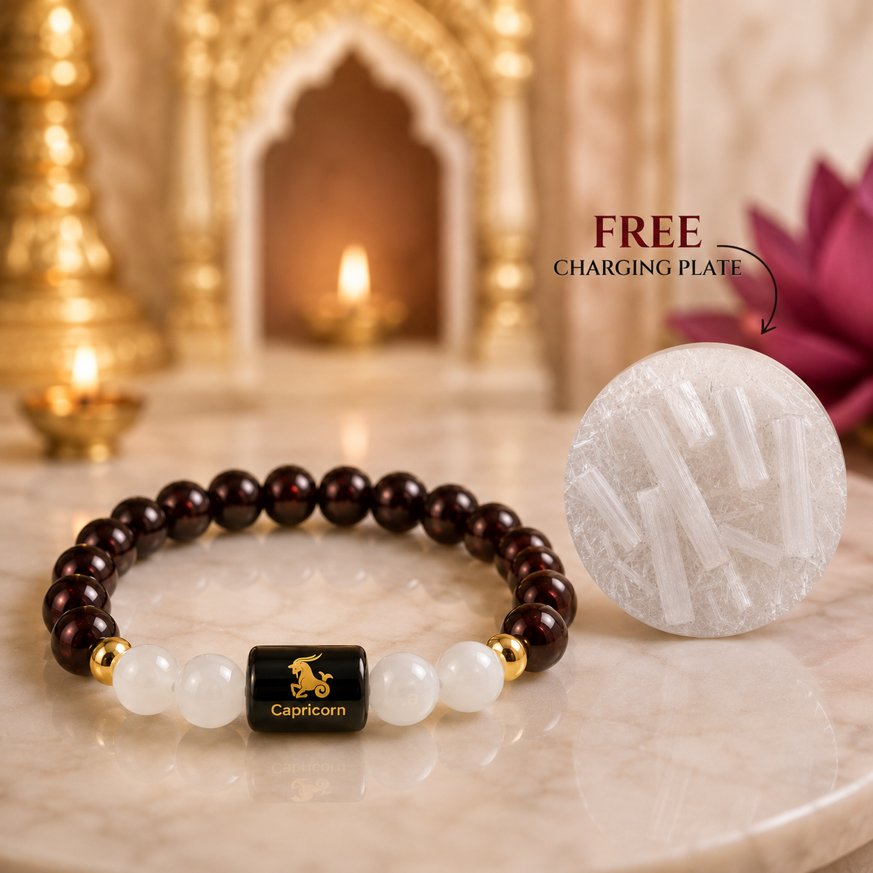 Capricon Zodiac Bracelet with Selenite Plate