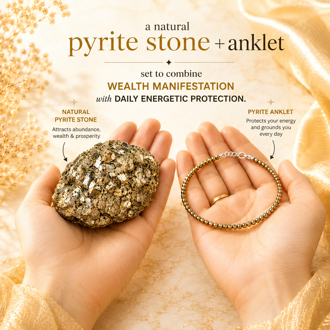 Raw Pyrite Anklet &amp; Raw Pyrite Stone Combo