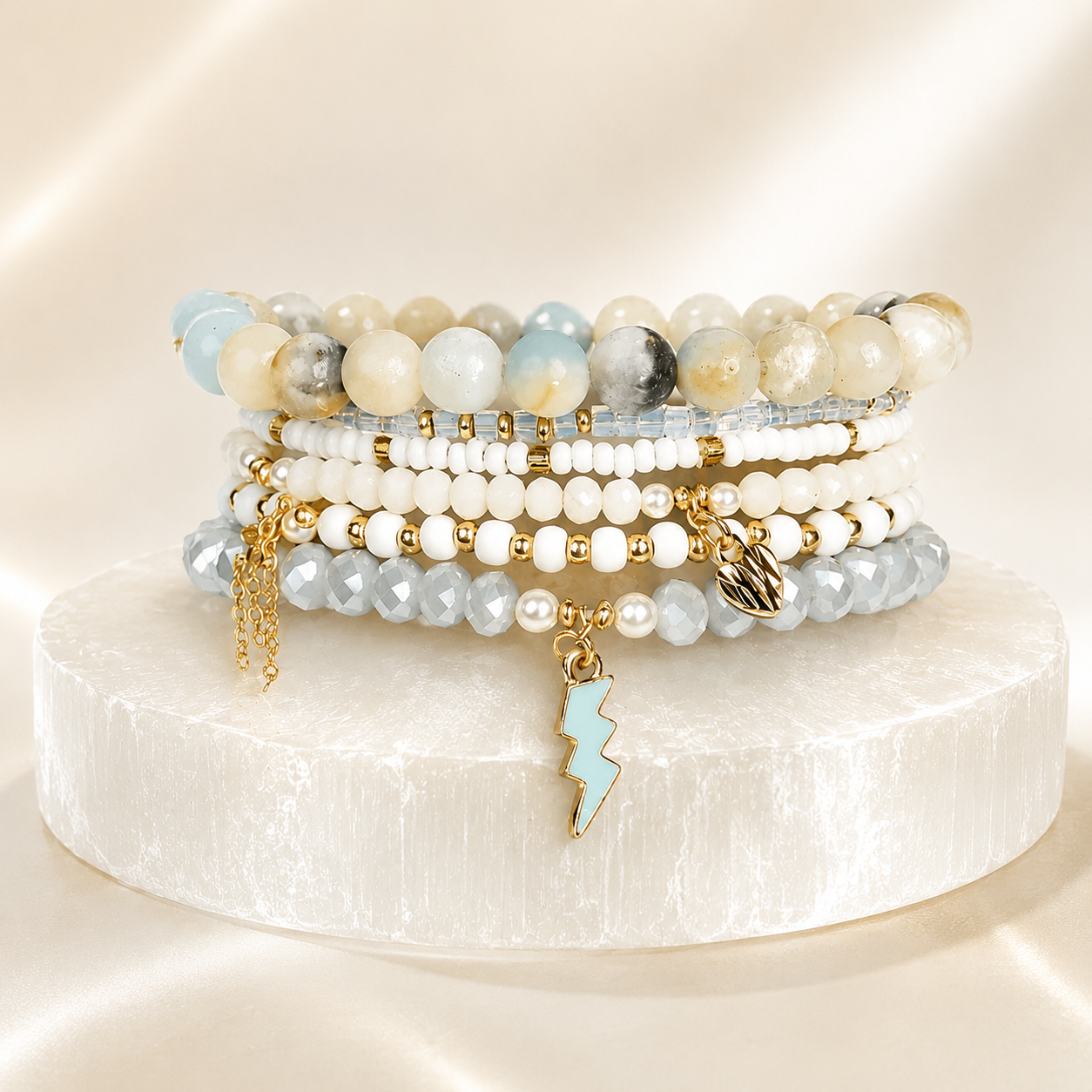 The Calming Energy Stack - Moonstone ( Set of 6 Bracelets )