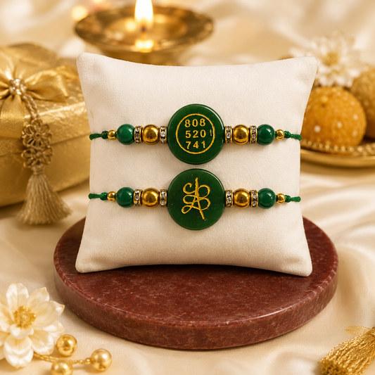 GREEN ZADE ROUND ZIBU RAKHI ( PACK OF 2 )