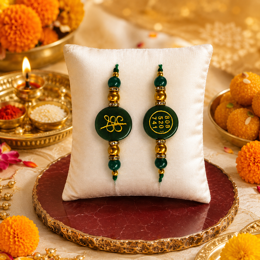 GREEN ZADE ROUND ZIBU RAKHI ( PACK OF 2 )