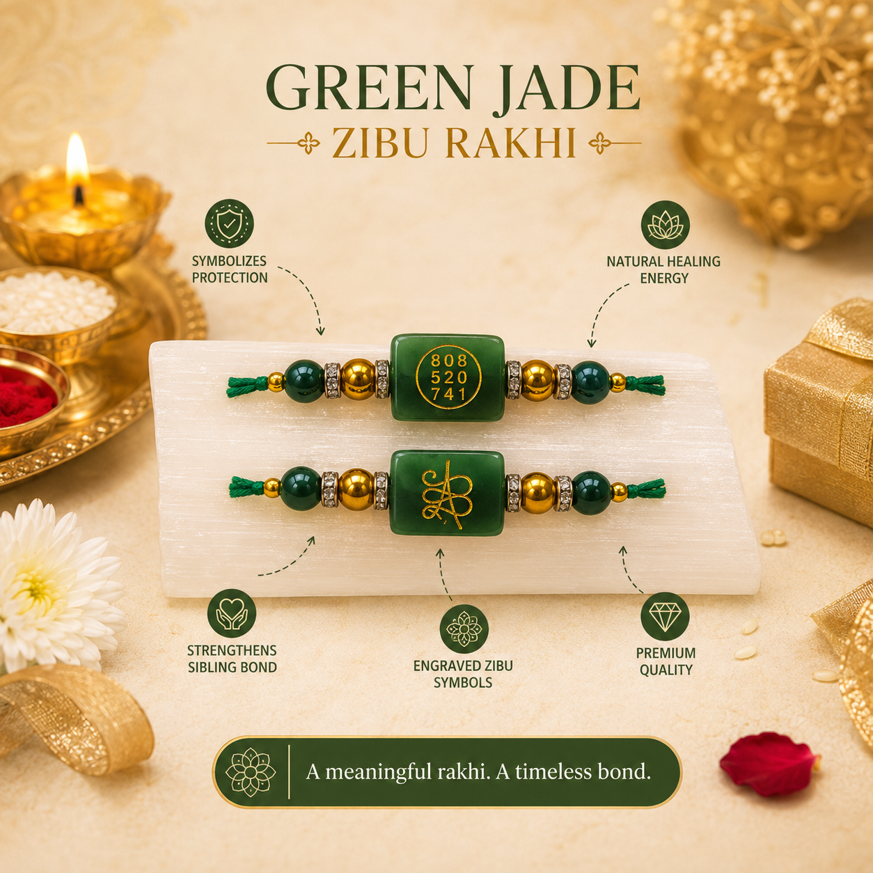 Green Zade Zibu Rakhi ( BUY 1 GET 1 FREE )