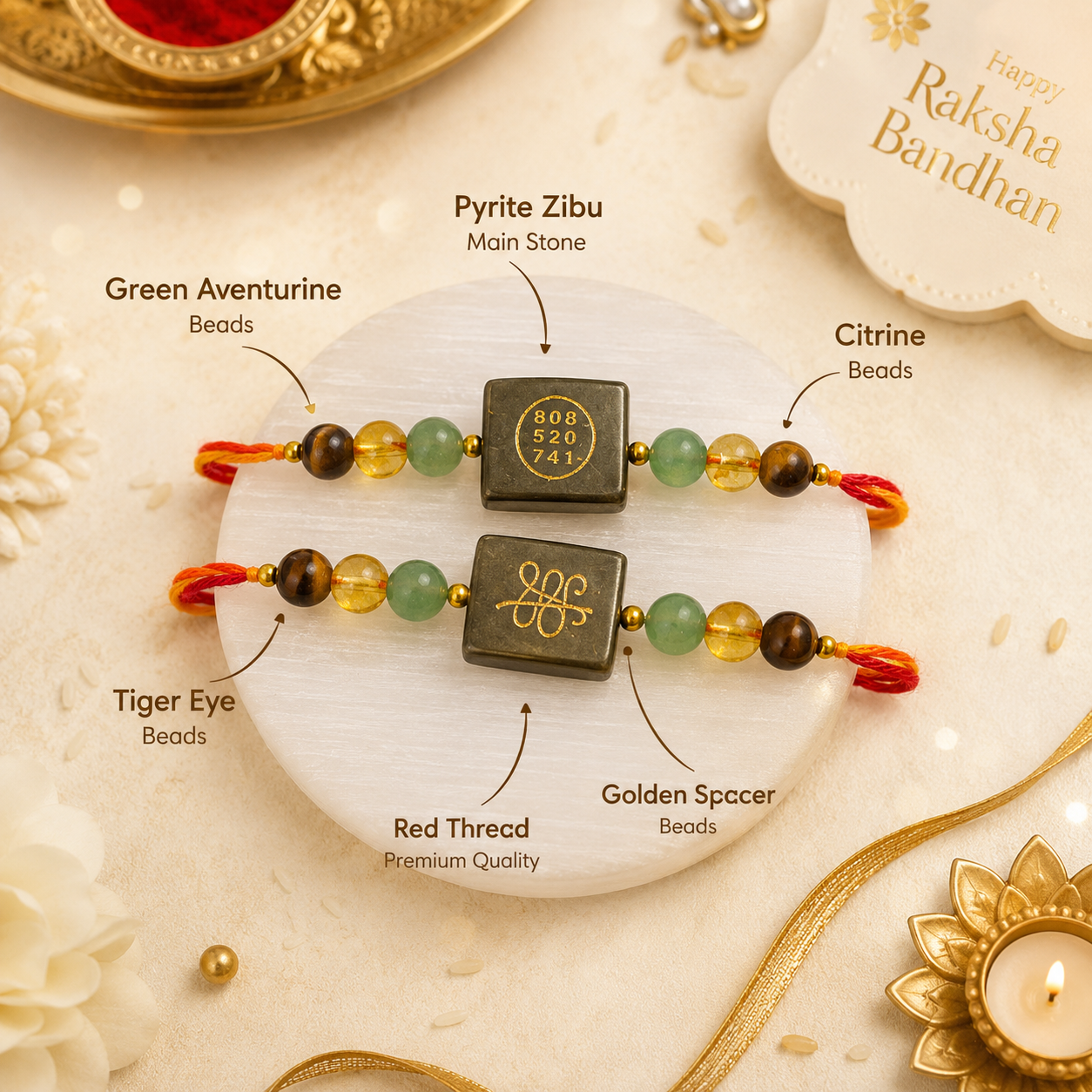 Pyrite Zibu Rakhi – Gemstone Edition (BUY 1 GET 1 FREE )