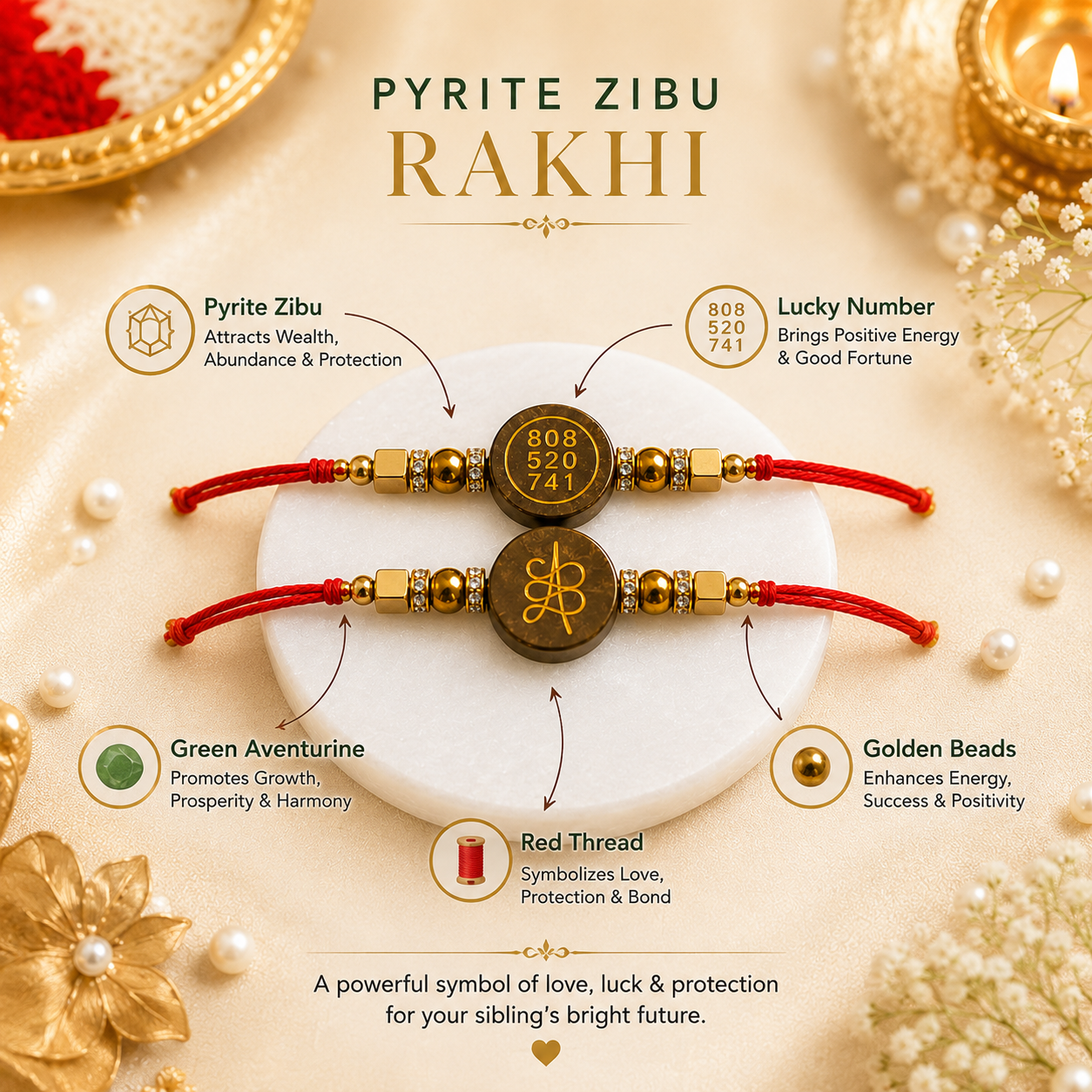 Pyrite Zibu Rakhi – Sacred Circle ( BUY 1 GET 1 FREE )