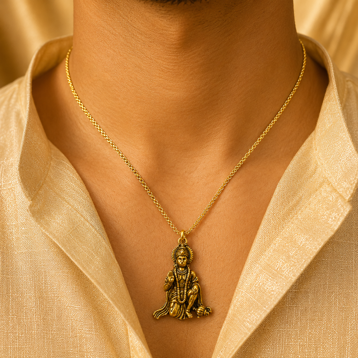 Bajrang Bali Locket and Chain— 18K Gold Plating - (SALE - Buy 1 Get 1)