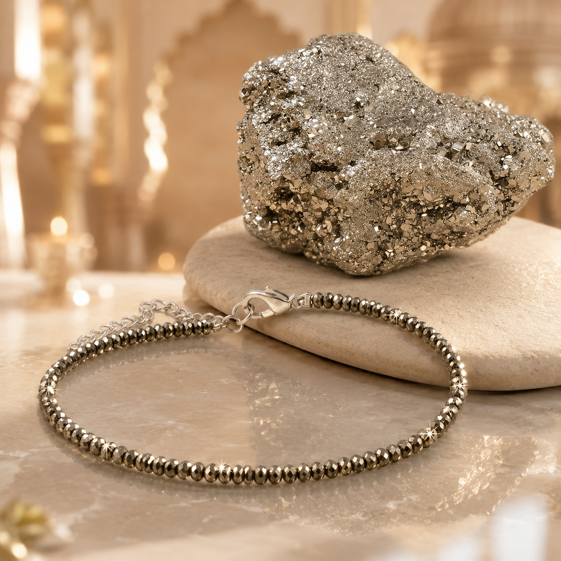 Raw Pyrite Anklet &amp; Raw Pyrite Stone Combo
