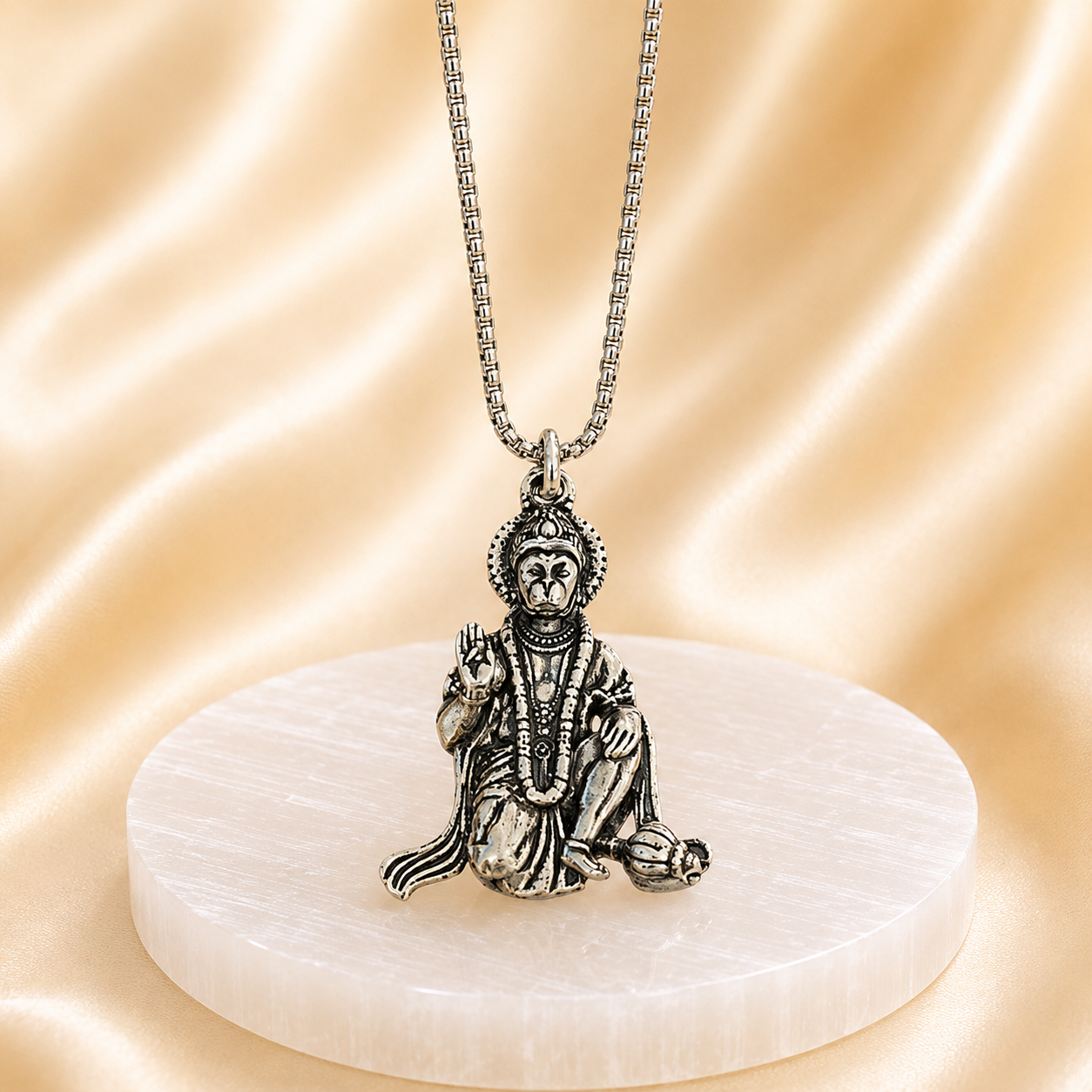 Bajrang Bali Locket with Chain — Silver Finish - (SALE - Buy 1 Get 1)