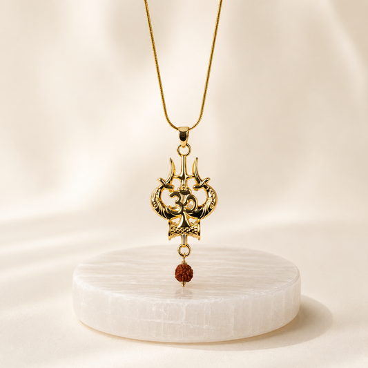 18 Carat Gold Plated Mahakal Locket with Chain - Non Tarnish