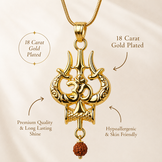 18 Carat Gold Plated Mahakal Locket with Chain - Non Tarnish