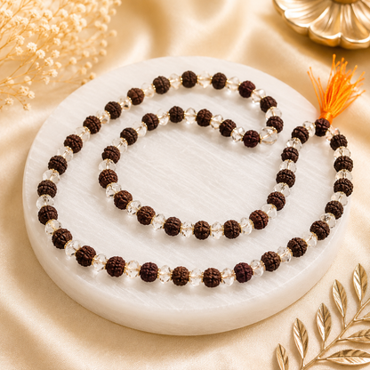 Natural Rudraksha And Diamond Cut Sphatik Mala