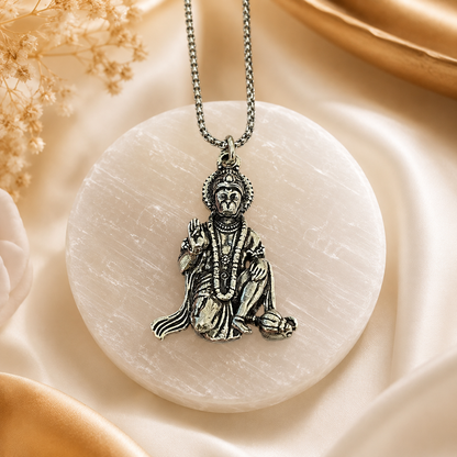 Bajrang Bali Locket with Chain — Silver Finish - (SALE - Buy 1 Get 1)