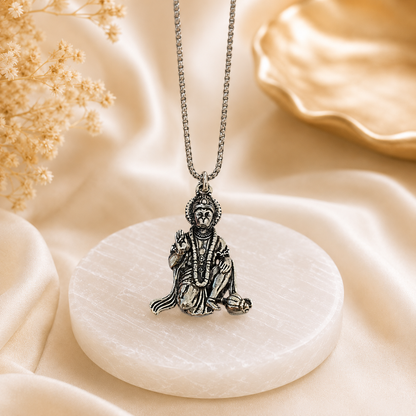 Bajrang Bali Locket with Chain — Silver Finish - (SALE - Buy 1 Get 1)