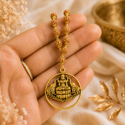 Gaja Lakshmi Divine Locket with 5 Mukhi Rudraksha Mala – Gold Capped