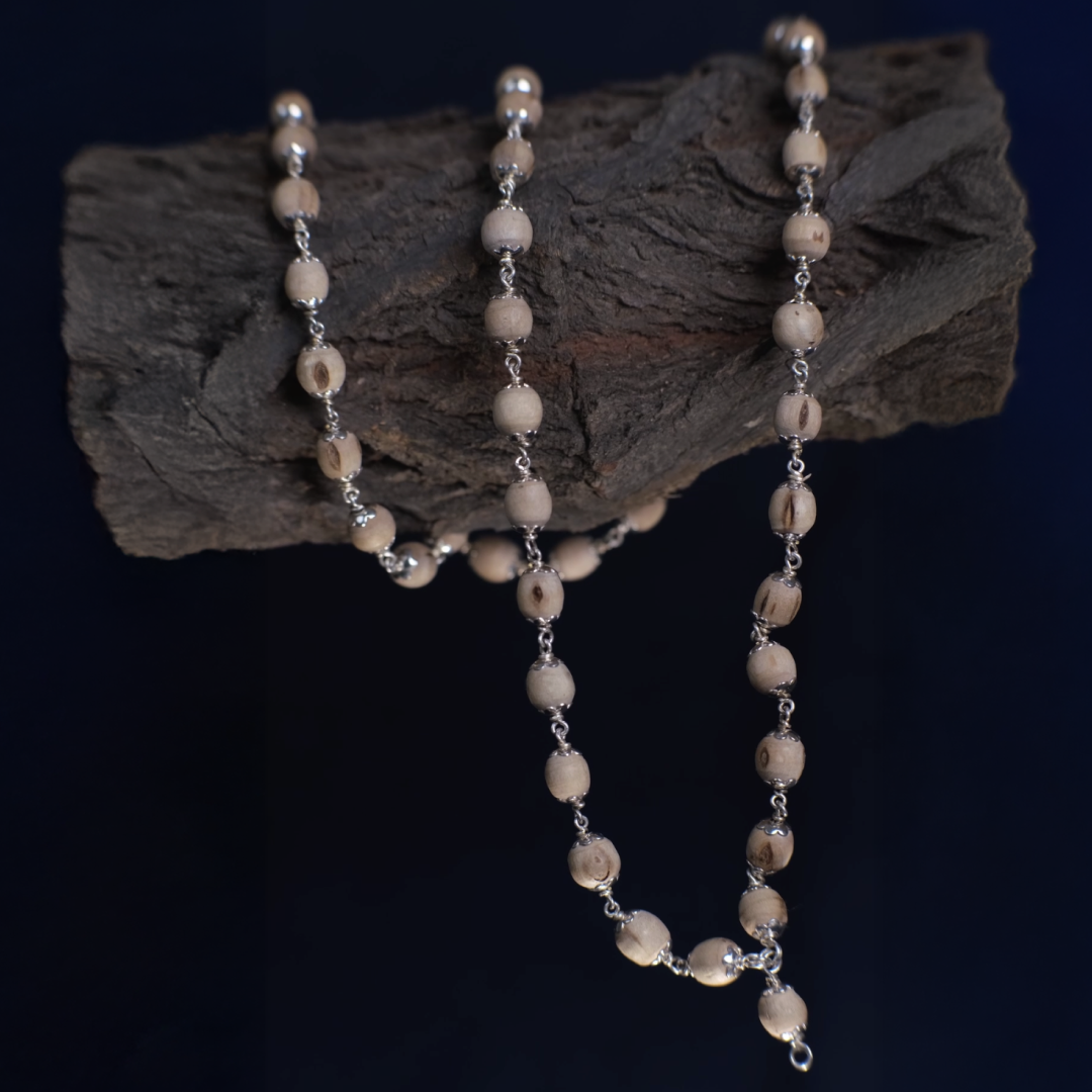 Natural Tulsi Mala In Pure Silver