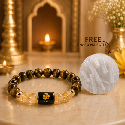 Leo Zodiac Bracelet With selenite charging plate