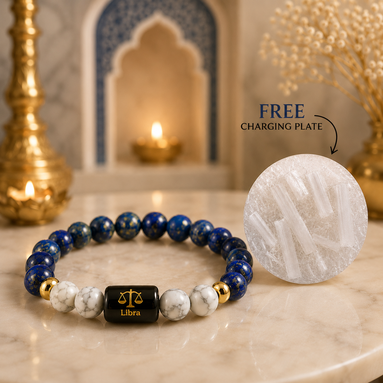 Libra Zodiac Bracelet with Selenite Plate