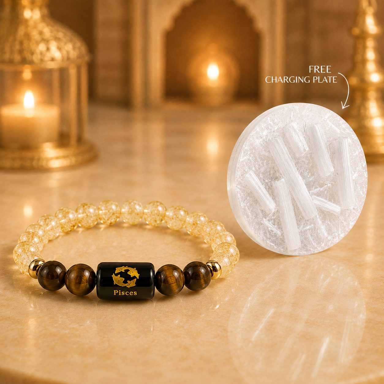 Pisces Zodiac Bracelet with Selenite Plate