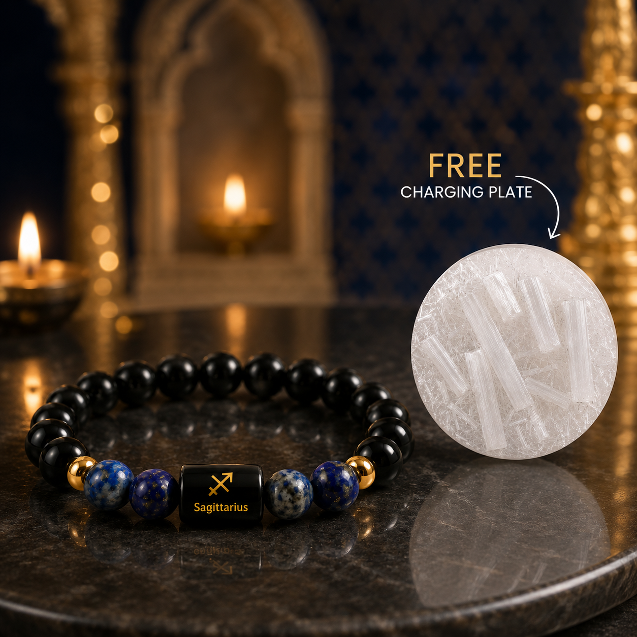 Sagittarius Zodiac Bracelet with Selenite Plate