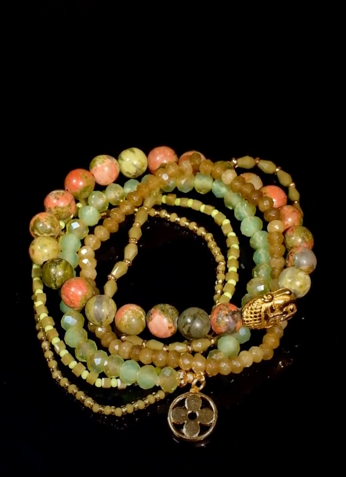 Unakite ( Set of 6 Bracelets )