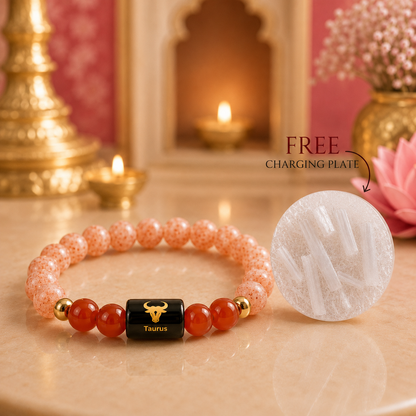 Taurus Zodiac Bracelet with Selenite Plate