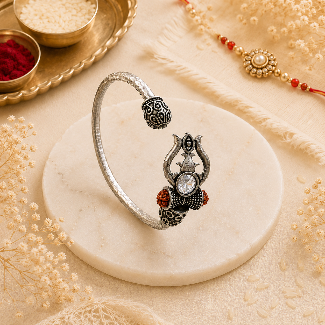 Trident Kada - Trishul Damru Kada with 5 Mukhi Rudraksha Beads - (𝐁𝐮𝐲𝟏 𝐆𝐞𝐭𝟏 𝐅𝐫𝐞𝐞)