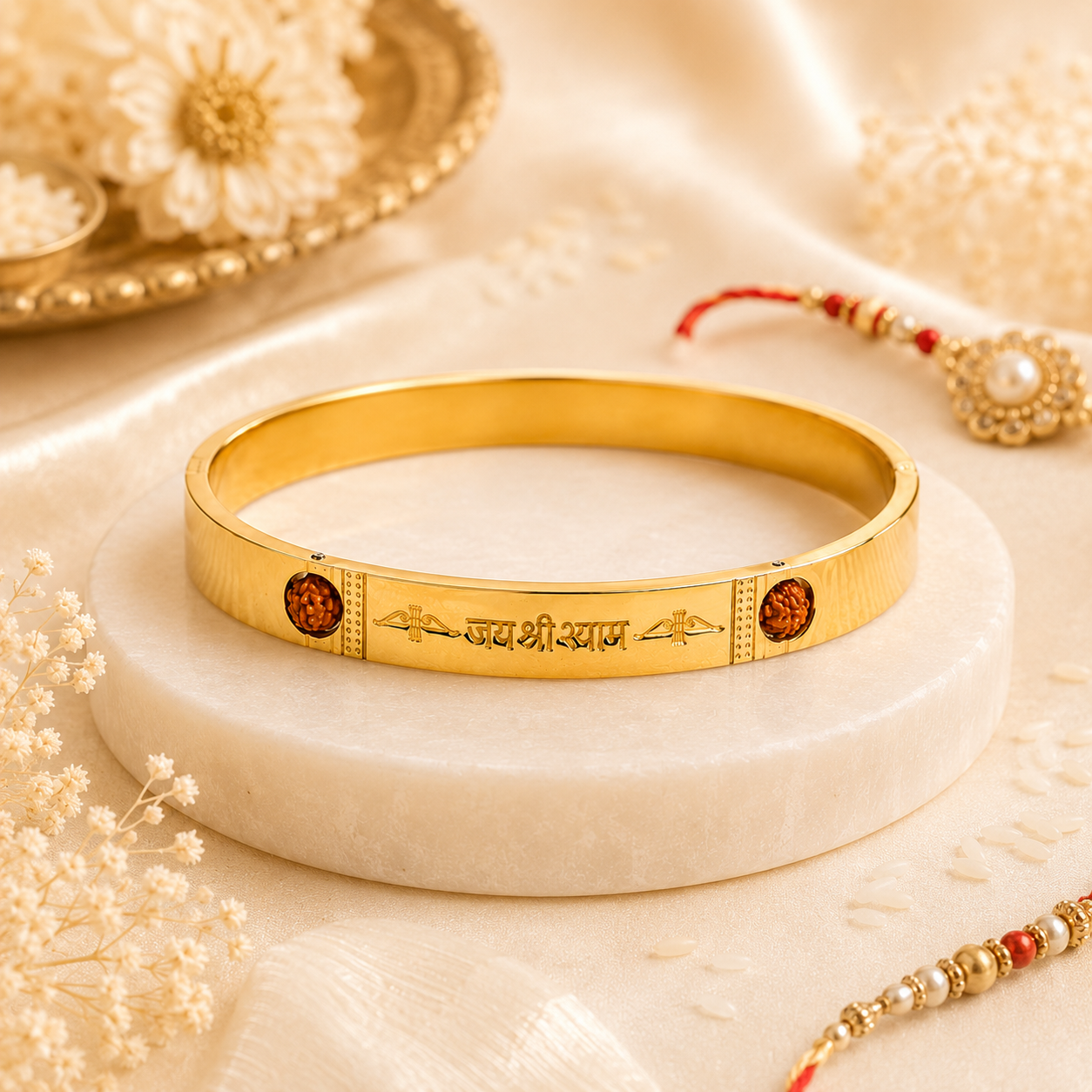 The Resilience Kada ( 18 K Gold Plated ) - Rudraksha