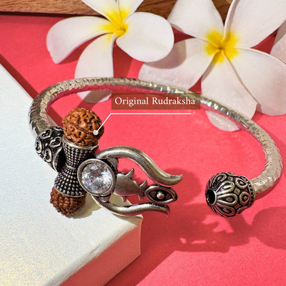 Trident Kada - Trishul Damru Kada with 5 Mukhi Rudraksha Beads - (BFCM SALE - Buy 1 Get 1)