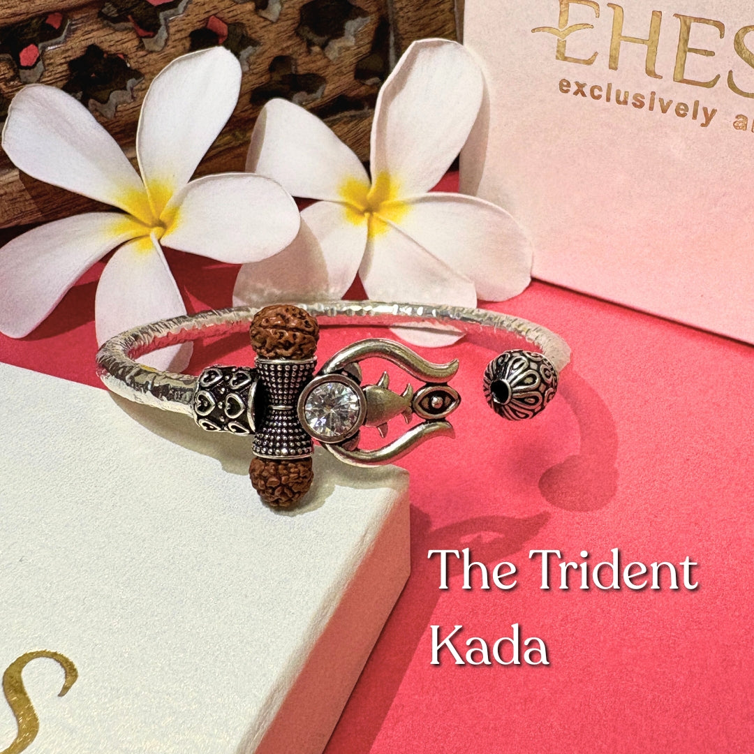 Trident Kada - Trishul Damru Kada with 5 Mukhi Rudraksha Beads - (BFCM SALE - Buy 1 Get 1)