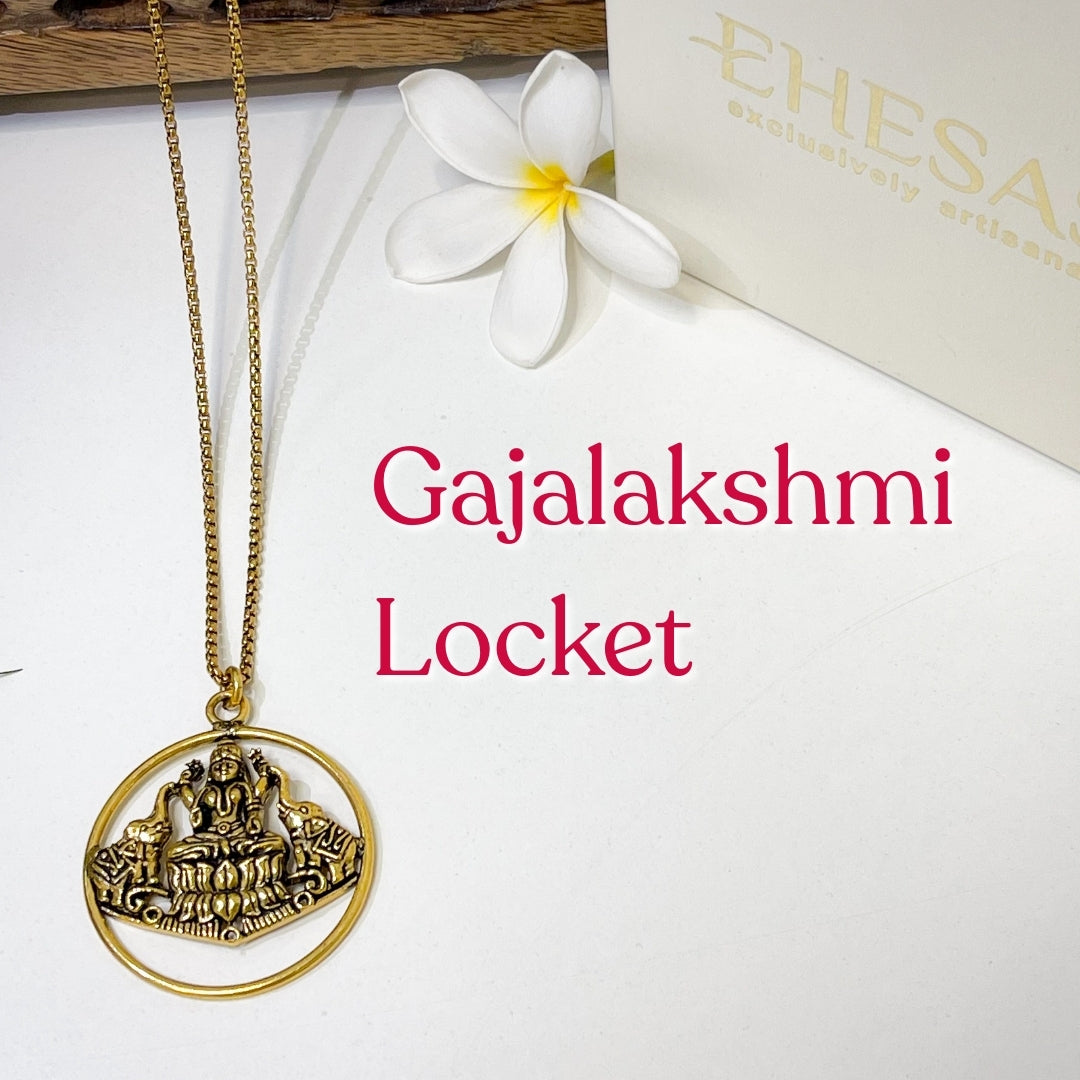 Gaja Lakshmi Locket with Chain — 18K Gold Finish