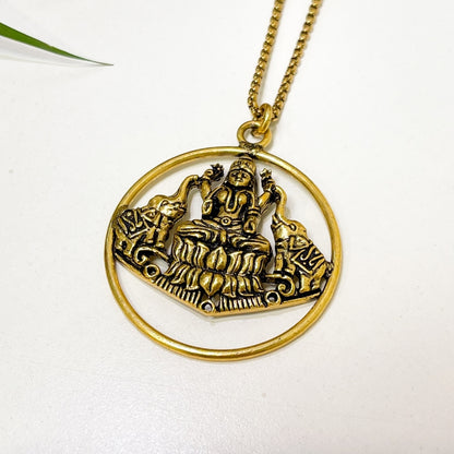 Gaja Lakshmi Locket with Chain — 18K Gold Finish